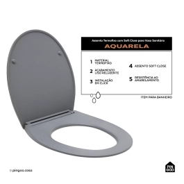 Assento Termofixo com Soft Close para Vaso Sanitário Aquarela - Cinza