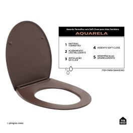Assento Termofixo com Soft Close para Vaso Sanitário Aquarela - Marrom