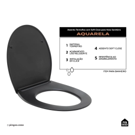 Assento Termofixo com Soft Close para Vaso Sanitário Aquarela - Preto