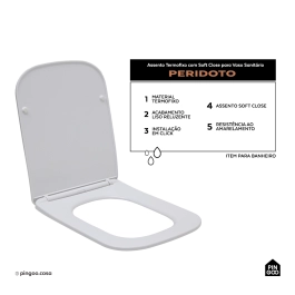 Assento Termofixo com Soft Close para Vaso Sanitário Peridoto - Branco