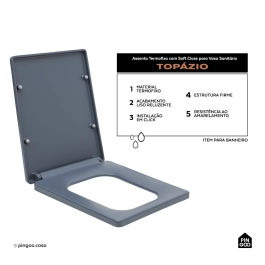 Assento Termofixo com Soft Close para Vaso Sanitário Topázio - Cinza