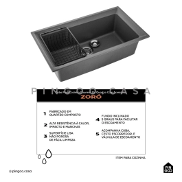 Cuba Para Cozinha Gourmet De Quartzo Com Acessórios Zoró Pingoo.casa - Cinza