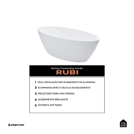 Banheira Freestanding Imersão Acrílico 170 cm Rubi Branco