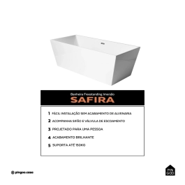 Banheira Freestanding Imersão Acrílico 180 cm Safira Branco