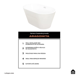 Banheira Freestanding Imersao 120 cm Aragonita Pingoo.casa - Branco