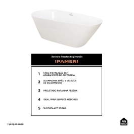 Banheira Freestanding Imersao 170 cm Ipameri Pingoo.casa - Branco