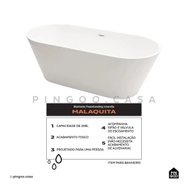Banheira Freestanding Imersão Acrílico 169 cm Malaquita Branco Fosco