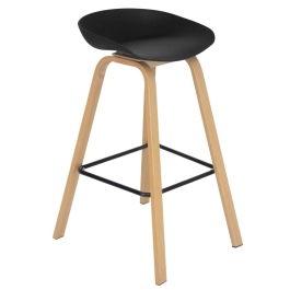 Banqueta alta para bancada Cassia com base de madeira 78 cm - Preto