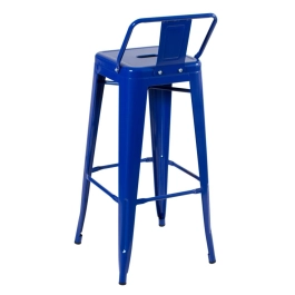Banqueta alta para bancada Iron Tolix com encosto 76 cm – Azul escuro