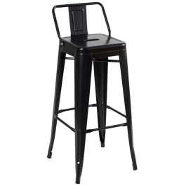 Banqueta alta para bancada Iron Tolix com encosto 76 cm – Preto Semibrilho