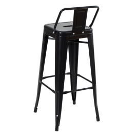 Banqueta alta para bancada Iron Tolix com encosto 76 cm – Preto Semibrilho