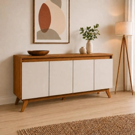 Buffet Aparador Nantes Laráz 4 Portas Off White para Sala de Jantar e Estar