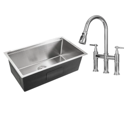 Cuba para Cozinha com Acessórios Jarauara e Torneira Misturador Extensível Duplo Comando Içá - Prata