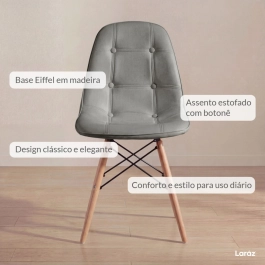 Cadeira de jantar Charles Eames Eiffel Botonê Estofada - Cinza Cadeira de jantar Charles Eames Eiffel Botonê Estofada - Cinza