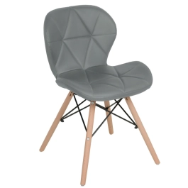 Cadeira de jantar estofada Charles Eames Eiffel Slim Wood confort - Cinza