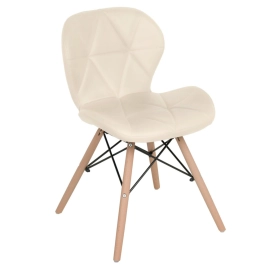 Cadeira de jantar estofada Charles Eames Eiffel Slim Wood confort - Creme