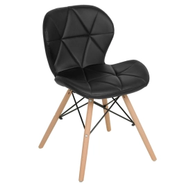 Cadeira de jantar estofada Charles Eames Eiffel Slim Wood confort - Preto