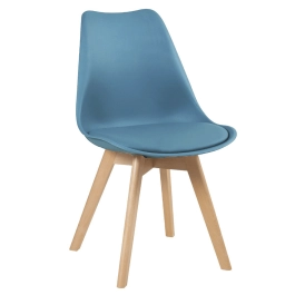 Cadeira de jantar Leda com assento estofado e design moderno - Azul petróleo