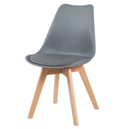 Cadeira de jantar Leda com assento estofado e design moderno - Cinza escuro Cadeira de jantar Leda com assento estofado e design moderno - Cinza escuro