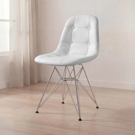 Cadeira estofada Charles Eames Eiffel Botonê DKR com pés de metal cromado - Cinza claro