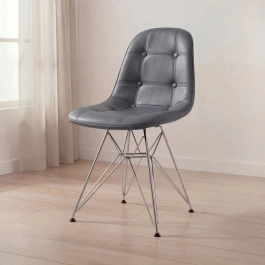 Cadeira estofada Charles Eames Eiffel Botonê DKR com pés de metal cromado - Cinza escuro