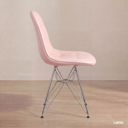 Cadeira estofada Charles Eames Eiffel Botonê DKR com pés de metal cromado - Rosa claro