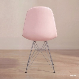 Cadeira estofada Charles Eames Eiffel Botonê DKR com pés de metal cromado - Rosa claro Cadeira estofada Charles Eames Eiffel Botonê DKR com pés de metal cromado - Rosa claro
