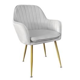 Cadeira Poltrona Lines com pés dourados Suede para sala de jantar - Cinza