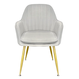 Cadeira Poltrona Lines com pés dourados Suede para sala de jantar - Cinza Cadeira Poltrona Lines com pés dourados Suede para sala de jantar - Cinza