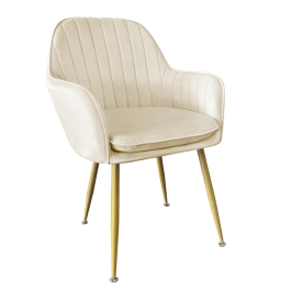 Cadeira Poltrona Lines com pés dourados Suede para sala de jantar - Creme