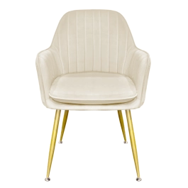 Cadeira Poltrona Lines com pés dourados Suede para sala de jantar - Creme Cadeira Poltrona Lines com pés dourados Suede para sala de jantar - Creme