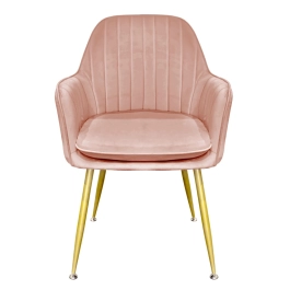 Cadeira Poltrona Lines com pés dourados Suede para sala de jantar - Rosa