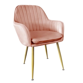 Cadeira Poltrona Lines com pés dourados Suede para sala de jantar - Rosa