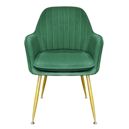 Cadeira Poltrona Lines com pés dourados Suede para sala de jantar - Verde Escuro