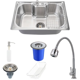 Cuba para Cozinha Pia Inox Com Acessórios e Lixeira Carajás e Torneira Gourmet Jaguaribe Pingoo.casa
