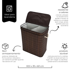 Cesto Duplo com Tampa 60cm Bambu Escuro - Mimo Style