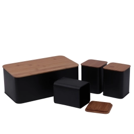 Conjunto Porta Pão Bambu com 3 Potes Black - Mimo Style