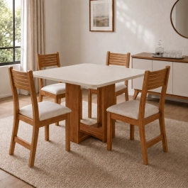 Conjunto Sala de Jantar Mesa Quadrada Marselha com 4 Cadeiras Estofadas Nice Laráz