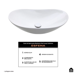 Cuba de Apoio para Banheiro Oval Louça Cerâmica Esfena - Branco