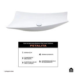 Cuba de Apoio para Banheiro Oval Louça Cerâmica Petalita - Branco