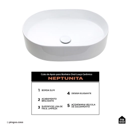 Cuba de Apoio para Banheiro Oval Louça Cerâmica Neptunita - Branco Cuba de Apoio para Banheiro Oval Louça Cerâmica Neptunita - Branco