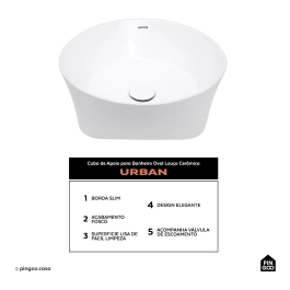 Cuba de Apoio para Banheiro Oval Louça Cerâmica Urban - Branco Cuba de Apoio para Banheiro Oval Louça Cerâmica Urban - Branco