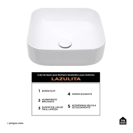 Cuba de Apoio para Banheiro Quadrada Louça Cerâmica Lazulita Pingoo.casa - Branco