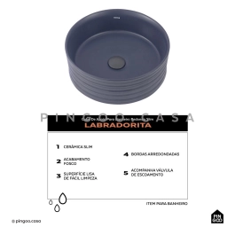 Cuba de Apoio para Banheiro Redonda Slim Louça Cerâmica 38cm Labradorita Cinza Cuba de Apoio para Banheiro Redonda Slim Louça Cerâmica 38cm Labradorita Cinza