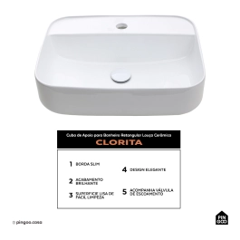 Cuba de Apoio para Banheiro Retangular Louça Cerâmica Clorita - Branco