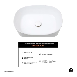 Cuba de Apoio para Banheiro Retangular Louça Cerâmica Urban - Branco