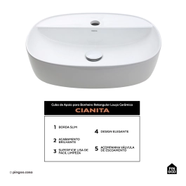 Cuba de Apoio para Banheiro Retangular Louça Cerâmica Cianita - Branco Cuba de Apoio para Banheiro Retangular Louça Cerâmica Cianita - Branco