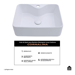 Cuba de Apoio para Banheiro Retangular Louça Cerâmica Cornalina Pingoo.casa - Branco