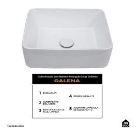 Cuba de Apoio para Banheiro Retangular Louça Cerâmica Galena Pingoo.casa - Branco