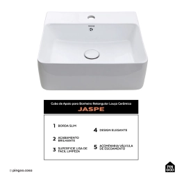 Cuba de Apoio para Banheiro Retangular Louça Cerâmica Jaspe - Branco Cuba de Apoio para Banheiro Retangular Louça Cerâmica Jaspe - Branco